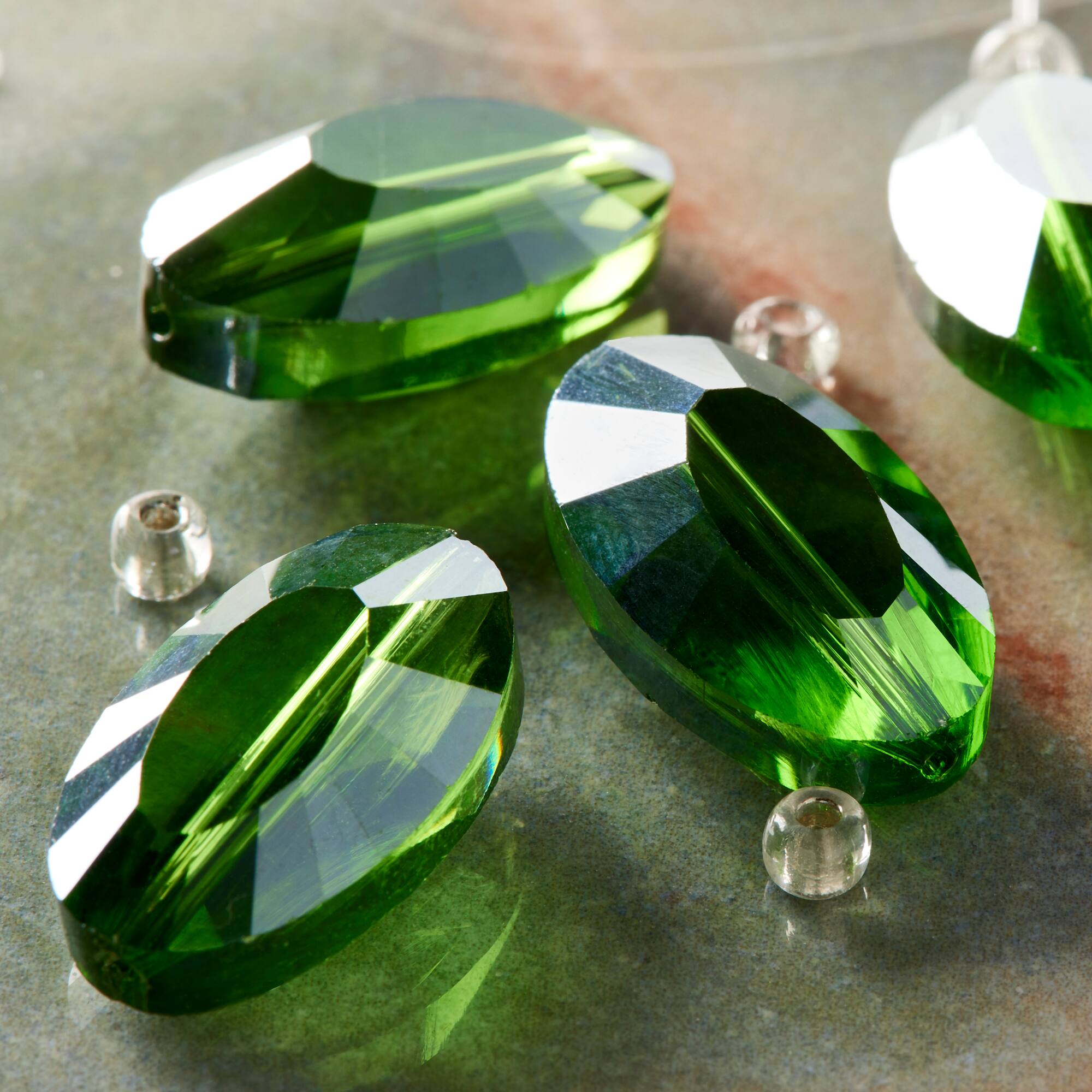 Green Glass Faceted Oval Beads, 20mm by Bead Landing™